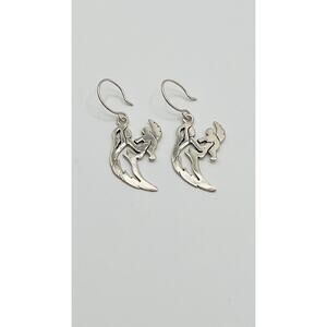 Sterling Silver 925 Dangle Hook Earrings Religious Mary And Jesus Child Angel GS